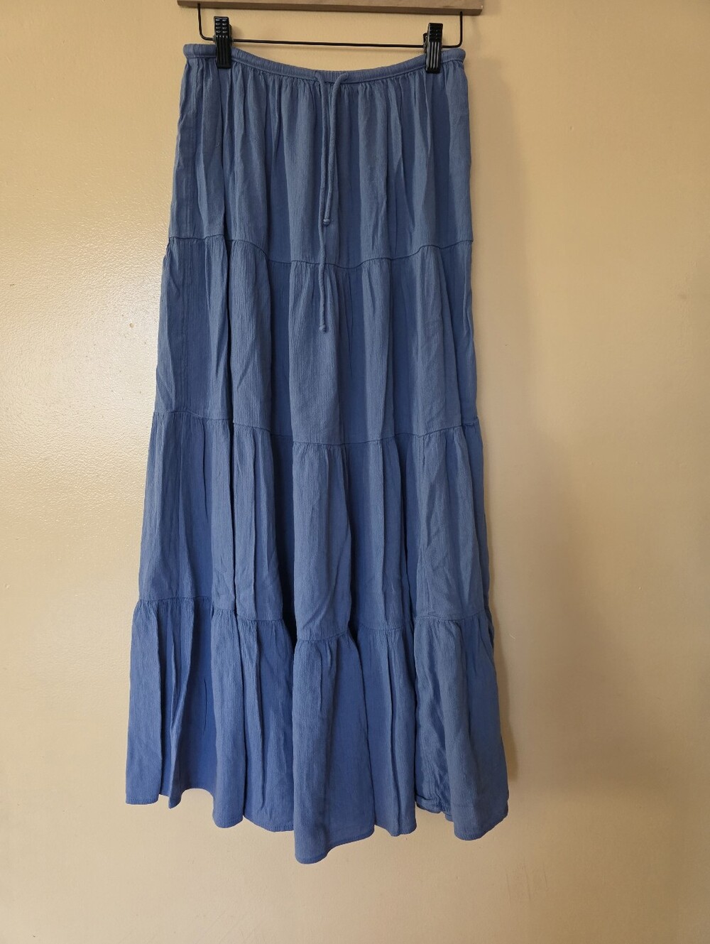 Aerie Blue Flowy Boho Tiered Maxi Skirt M Gauzy TieWaist PullOn Coastal Beachy - Picture 2 of 10